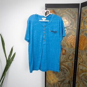 Blue Slub Henley Tee - Button Front Pocket Detail Diesel Y2K Basics‎ Mens L